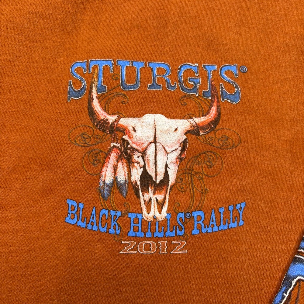 Sturgis Long Sleeve T-Shirt Mens XXL Orange Black Hills Rally 2012 Steer Skull - Picture 9 of 10